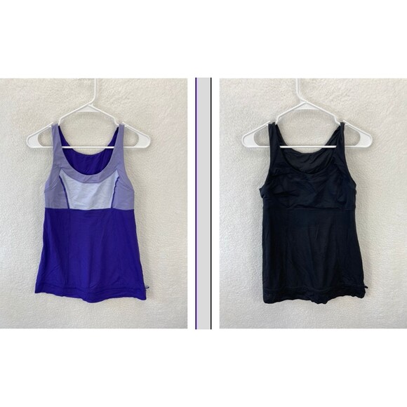 Lululemon Womens Tame me Run Ta Ta Racerback Tank Lot Of 2 Size 6 Purple Black - Picture 1 of 16